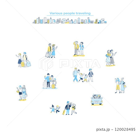 歩いているさまざまな人々　旅行　セット 120028495