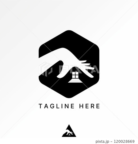 Logo design graphic concept abstract creative premium vector stock hand assurance roof house with window shadow. Related home environmentally friendly 120028669