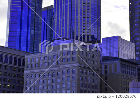 Colorful glass skyscrapers, building facades, minimalistic cityscape, modern architecture 120028670