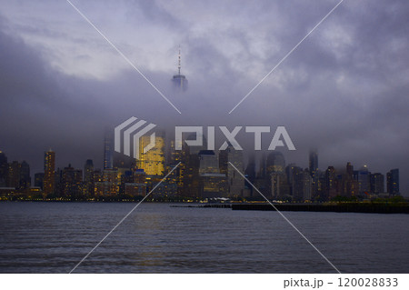 the skyscrapers of Manhattan, NYC, NY, USA, beautiful dramatic cityscape 120028833