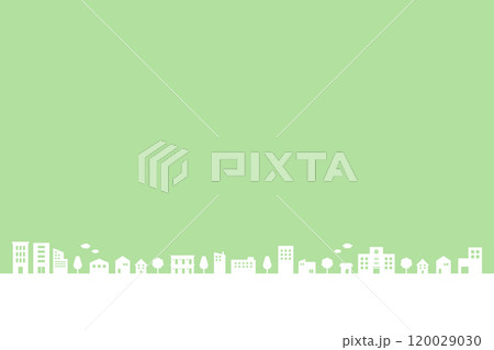街並み　白シルエット　緑背景　コピースペース 120029030