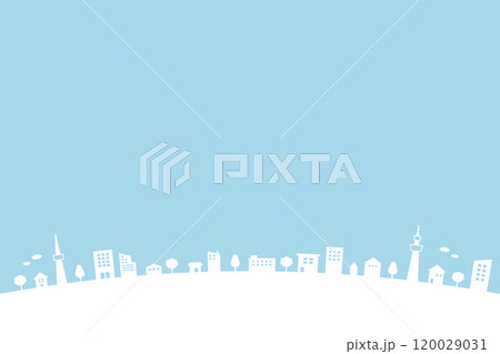 街並み　白シルエット　青背景　コピースペース 120029031