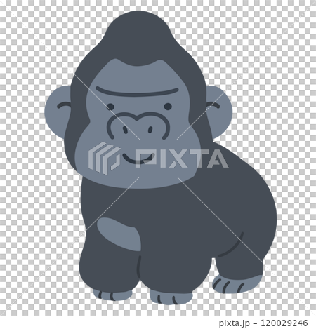 シンプルで可愛いゴリラの全身のイラスト　主線なし 120029246