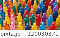 Colorful crowd of wooden figures representing diversity and inclusion 120030371