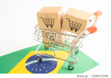 Online shopping, Shopping cart box on Brazil flag, import export, finance commerce. Online shopping, Shopping cart box on Brazil flag, import export, finance commerce. 120031308