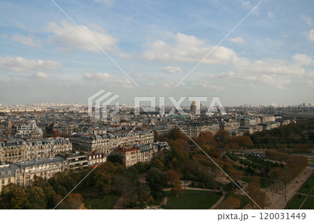 Paris panorama, France, European cityscape, streets landscape. A breathtaking panorama of Paris, showcasing the charming European cityscape with its iconic streets and landmarks. 120031449