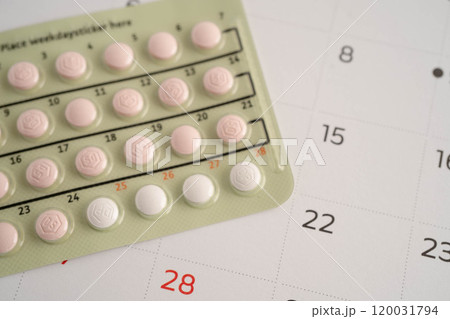 Birth control pills for female of ovulation day, fetus, maternity, childbirth, birth control. 120031794