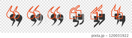A set of black and red quotation mark icons, commas on a transparent background. 120031922