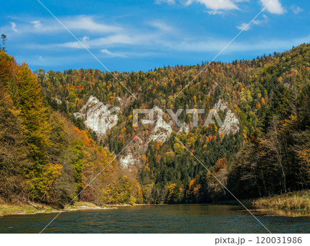 Group of rock outcrops called Seven Monks, on the side of the Dunajec River Gorge, Pieniny Poland Group of rock outcrops called Seven Monks, on the side of the Dunajec River Gorge, Pieniny Poland 120031986