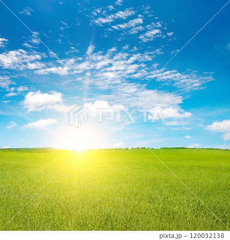 Fantastically bright sky over green field. Fantastically bright sky over green field. 120032138