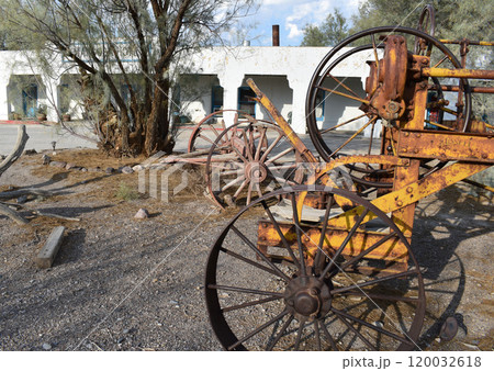 Rusty gears background, old rural agricultural machinery, dirty vintage gears, rustic industrial landscape 120032618