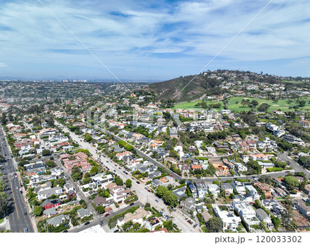 Aerial view over La Jolla hills, San Diego, California, USA 120033302