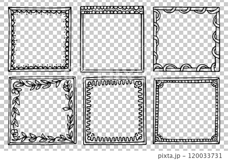 Bullet journal hand-drawn vector frames for notebook, scrapbook, diary, or planner. Doodle black borders isolated on a white background.  120033731