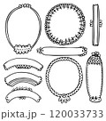 Bullet journal hand-drawn vector frames and elements for notebook, scrapbook, diary, or planner. Doodle black borders isolated on a white background.  120033733