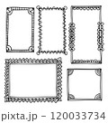 Bullet journal hand-drawn vector frames for notebook, scrapbook, diary, or planner. Doodle black borders isolated on a white background.  120033734