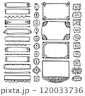 Bullet journal hand-drawn vector frames and elements for notebook, scrapbook, diary, or planner. Doodle black borders isolated on a white background.  120033736