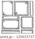 Bullet journal hand-drawn vector frames and elements for notebook, scrapbook, diary, or planner. Doodle black borders isolated on a white background.  120033737