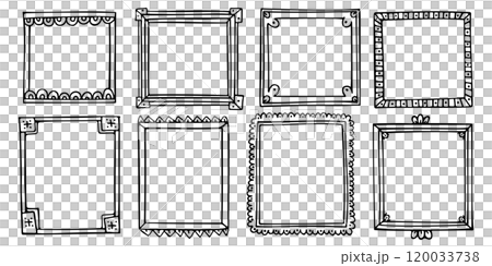 Bullet journal hand-drawn vector frames and elements for notebook, scrapbook, diary, or planner. Doodle black borders isolated on a white background.  120033738