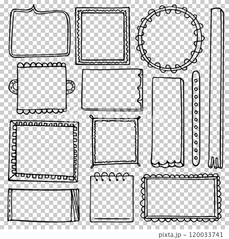 Bullet journal hand-drawn vector frames and elements for notebook, scrapbook, diary, or planner. Doodle black borders isolated on a white background. Bullet journal hand-drawn vector frames and elements for notebook, scrapbook, diary, or planner. Doodle black borders isolated on a white background. 120033741