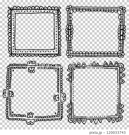 Bullet journal hand-drawn vector frames for notebook, scrapbook, diary, or planner. Doodle black borders isolated on a white background.  120033743