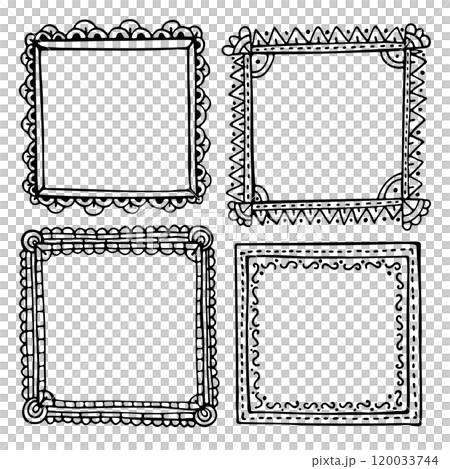 Bullet journal hand-drawn vector frames for notebook, scrapbook, diary, or planner. Doodle black borders isolated on a white background.  120033744