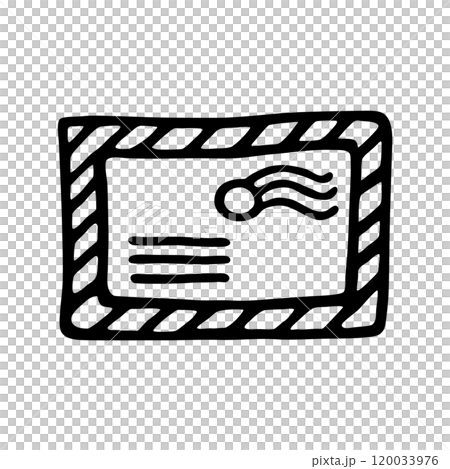 Doodle letter envelope icon or logo, hand drawn with thin black line 120033976