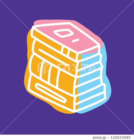 Doodle pile of books icon handdrawn with thin line and colored with colorful blobs Doodle pile of books icon handdrawn with thin line and colored with colorful blobs 120033985