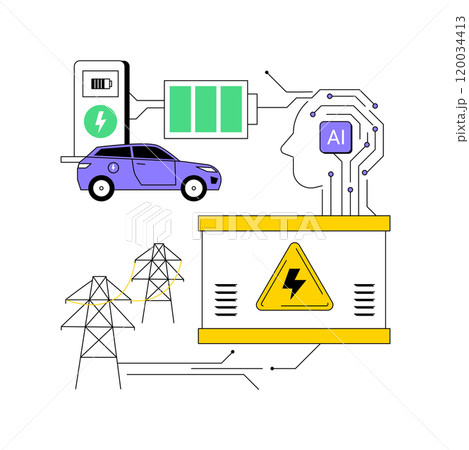 AI-Enhanced Energy Storage Solutions abstract concept vector illustration. AI-Enhanced Energy Storage Solutions abstract concept vector illustration. 120034413