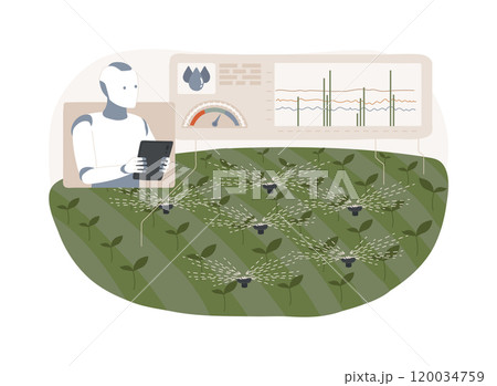 AI-Powered Irrigation Management abstract concept vector illustration. AI-Powered Irrigation Management abstract concept vector illustration. 120034759