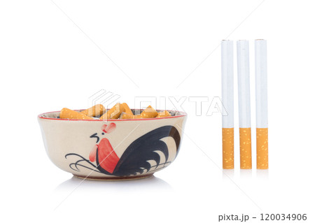 cigarette ash ashtray isolated on white background 120034906