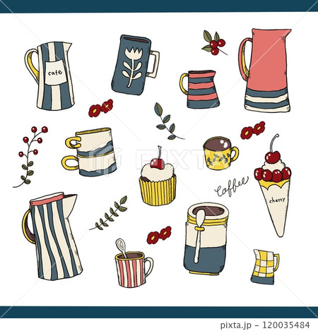 かわいいカフェの手描きイラスト素材 かわいいカフェの手描きイラスト素材 120035484