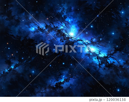 漆黒の中に青く輝く銀河 120036138