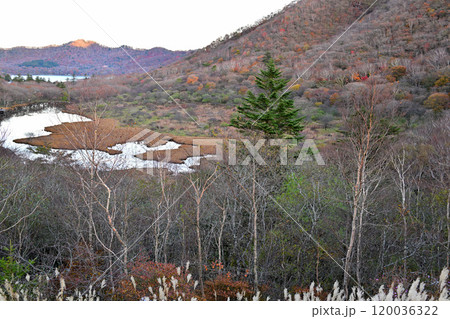 赤城連山 鳥居峠から見下ろす覚満淵 赤城大沼 晩秋の風景 赤城連山 鳥居峠から見下ろす覚満淵 赤城大沼 晩秋の風景 120036322