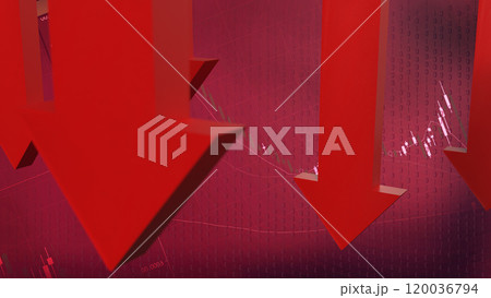 The Red arrow Down on Business background 3d...のイラスト素材 [120036794] - PIXTA