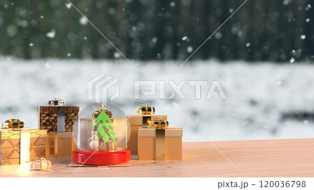 The Snow man in glass ball and gift box for holiday and celebration  concept 3d rendering. 120036798