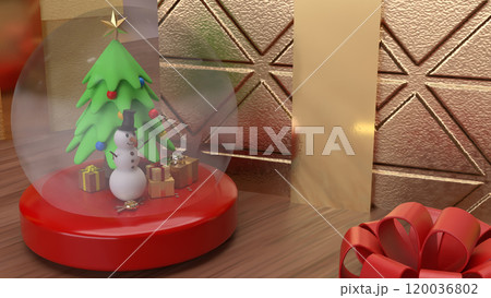 The Snow man in glass ball and gift box for holiday and celebration  concept 3d rendering. 120036802