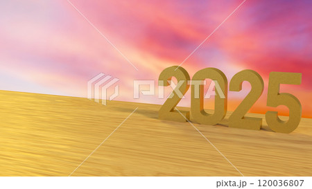 The 2025 number on wood table for new year or celebration concept 3d rendering. 120036807