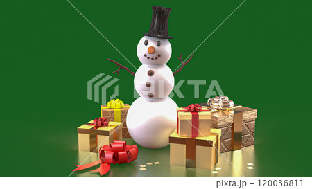The Snow man and gift box for christmas or celebration concept 3d rendering. The Snow man and gift box for christmas or celebration concept 3d rendering. 120036811