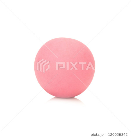 plasticine clay single pink ball on white background closeup 120036842