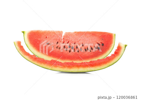 Watermelon slice eaten, isolated on white background Watermelon slice eaten, isolated on white background 120036861
