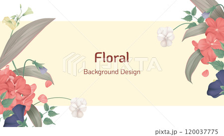 Floral banner background template design, various flowers and leaves on bright yellow 120037775