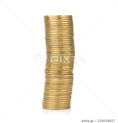 glod coin stack. town. pile. isolated on white background glod coin stack. town. pile. isolated on white background 120038027