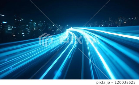light trails on the street at night in city 120038625