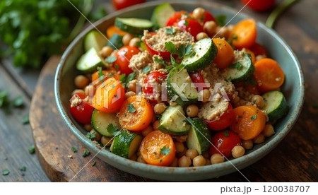 Vegetable salad with chickpeas, tomato and cucumber 120038707
