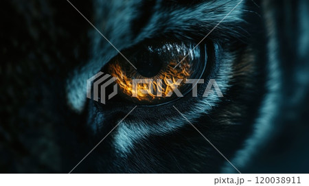 Cat eye close up. Macro shot of a cat's eye. 120038911