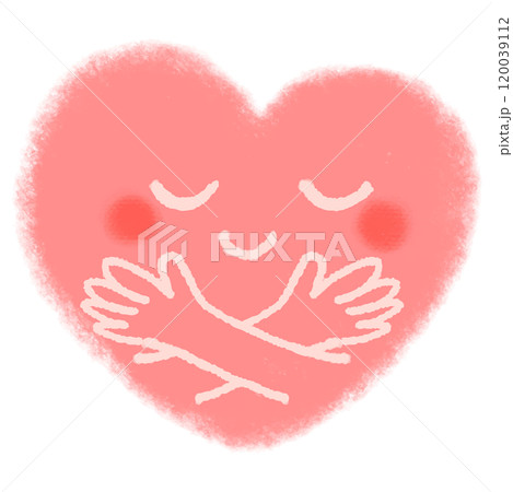 ハートを両手で抱く手のイラスト　愛のイメージ　セルフハグ  120039112