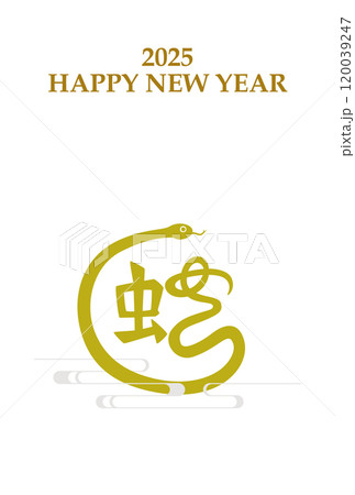 2025年 巳年 年賀状テンプレート 漢字イラスト 黄 縦 2025年 巳年 年賀状テンプレート 漢字イラスト 黄 縦 120039247