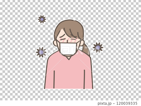A person with a cold wearing a mask 120039335