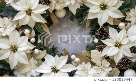 White Poinsettia and Pine Cone Christmas Wreath 120039447