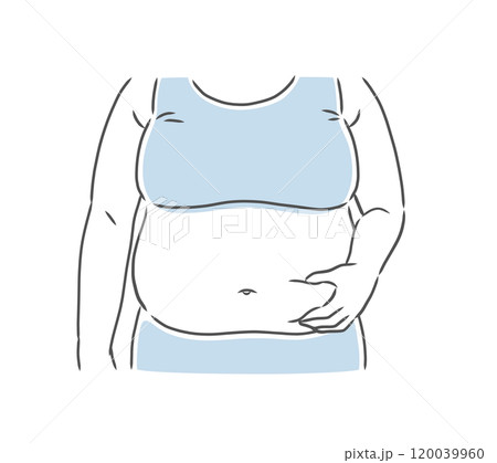大きなお腹をつまむ肥満女性のイラスト素材 120039960
